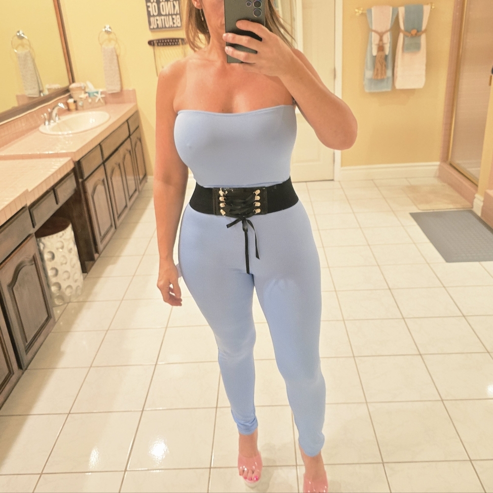 JLB Elegant Blue Strapless Jumpsuit